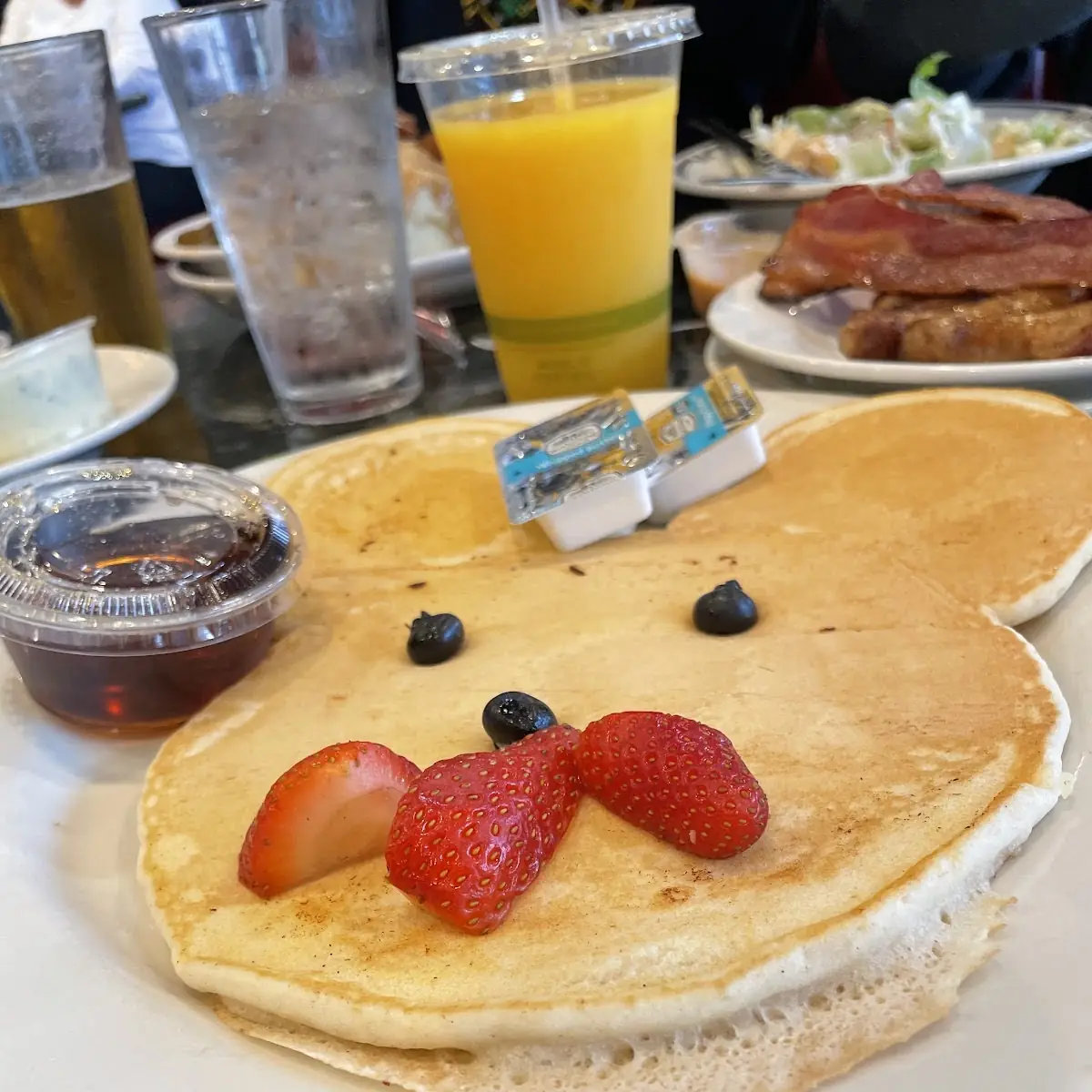 Pancakes Scrambled Eggs and Bacon
