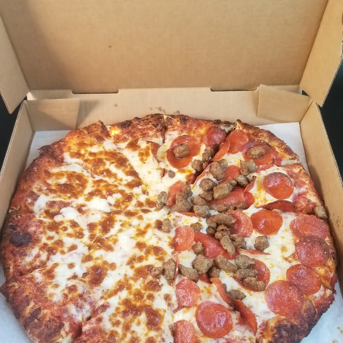 Half Cheese Half Pep with Sausage Pizza