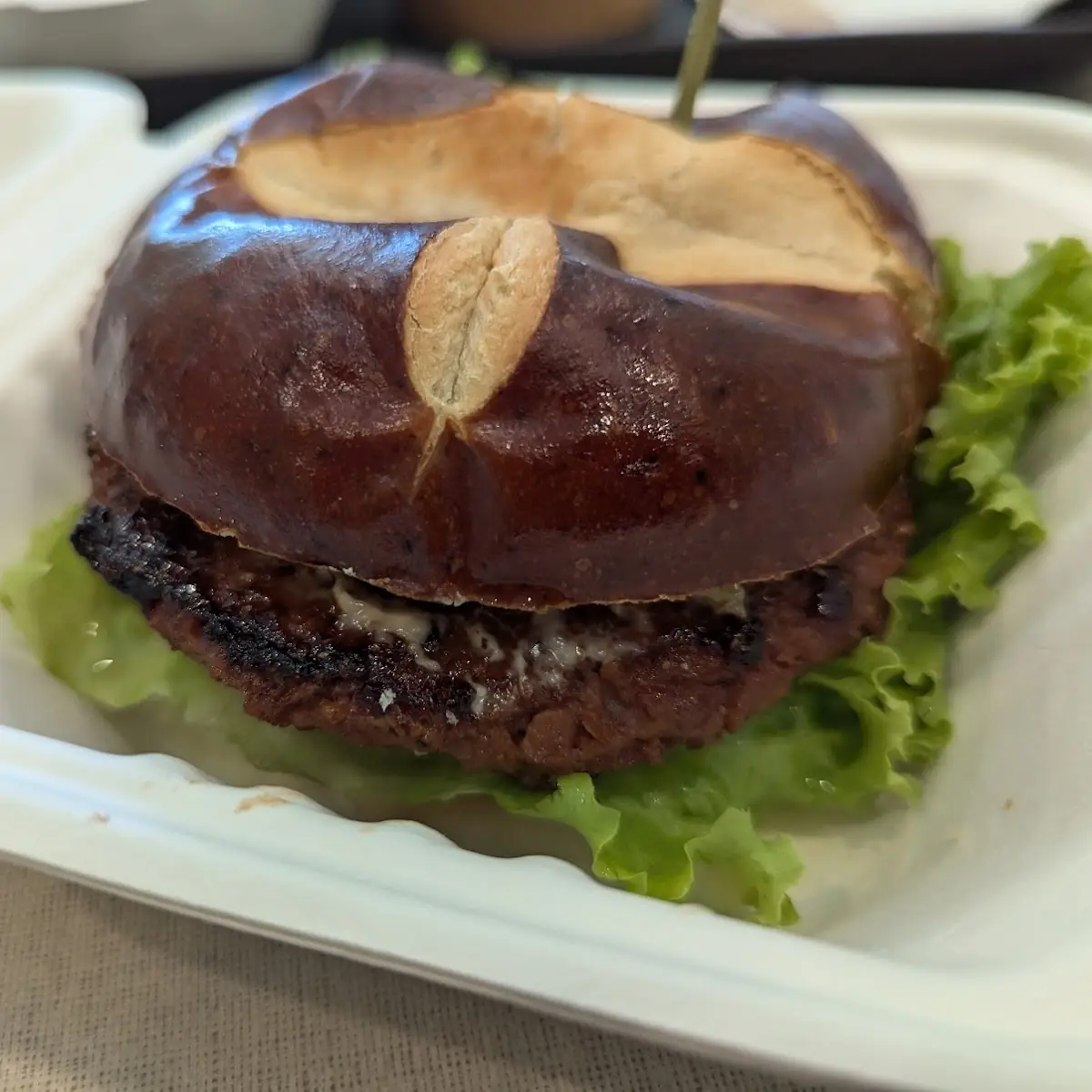 Vegan Burger in a Pretzel Bun