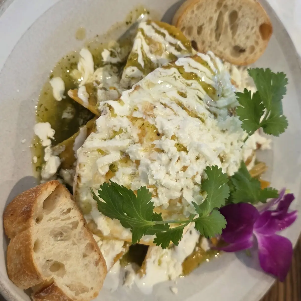 Green Chilaquiles with Egg and Cheese
