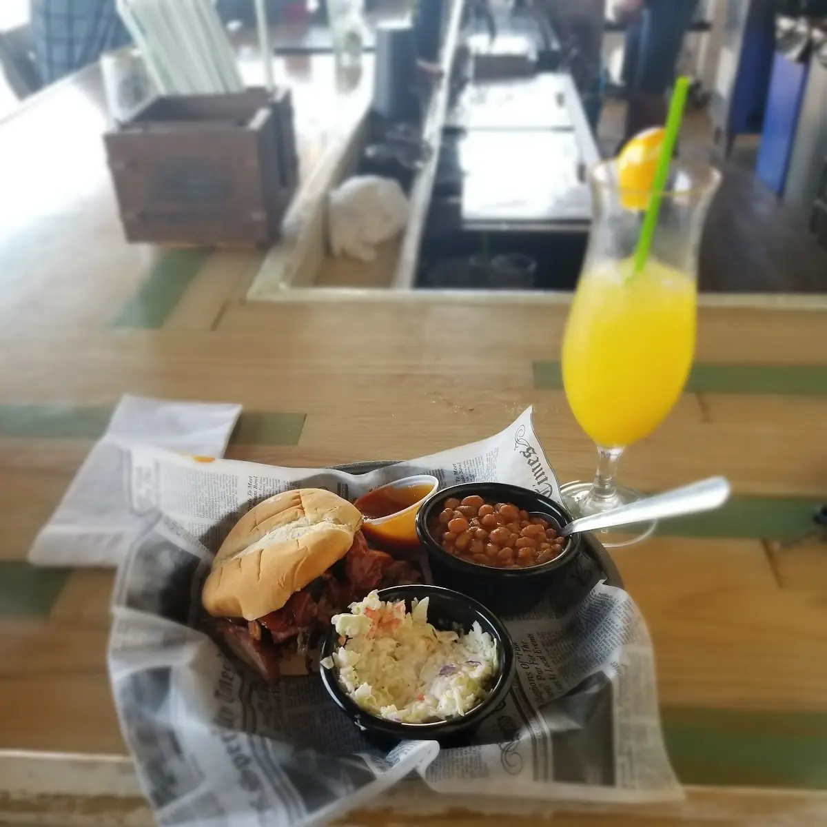 Pulled Pork Sandwich Coleslaw and Baked Beans