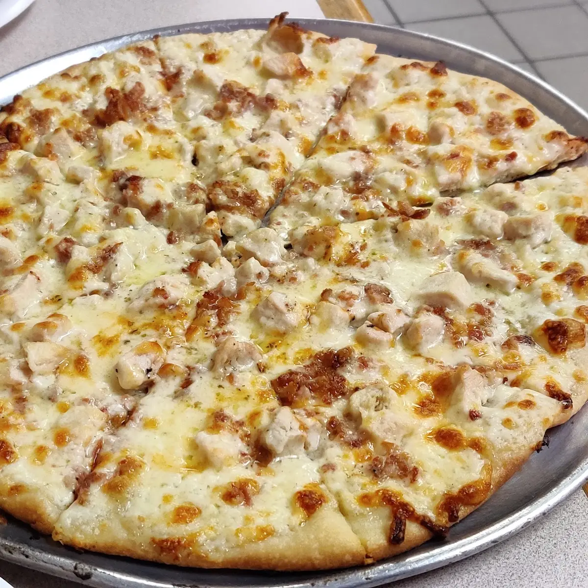 Chicken Bacon and Alfredo Pizza