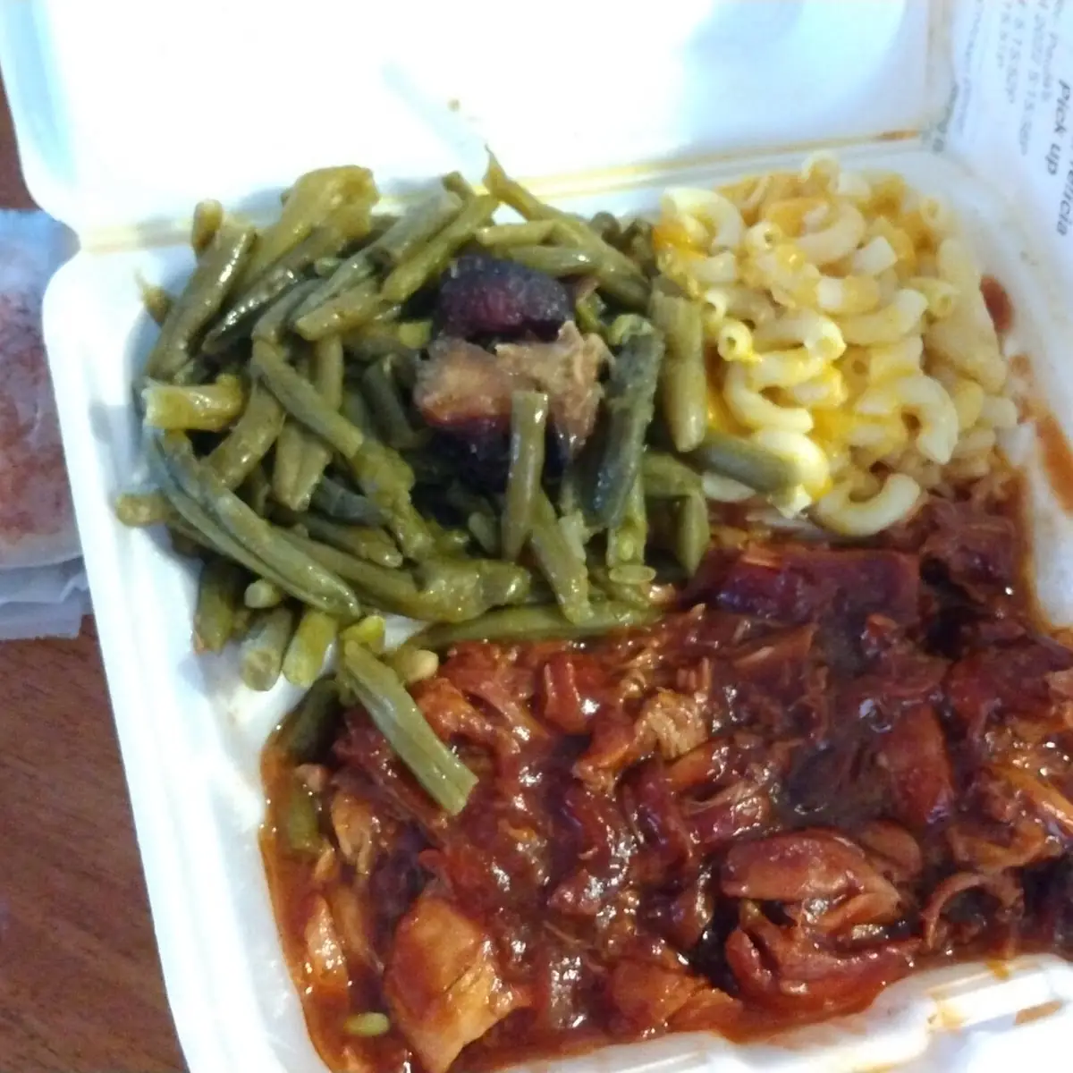 Pulled Chicken String Beans Mac and Cheese