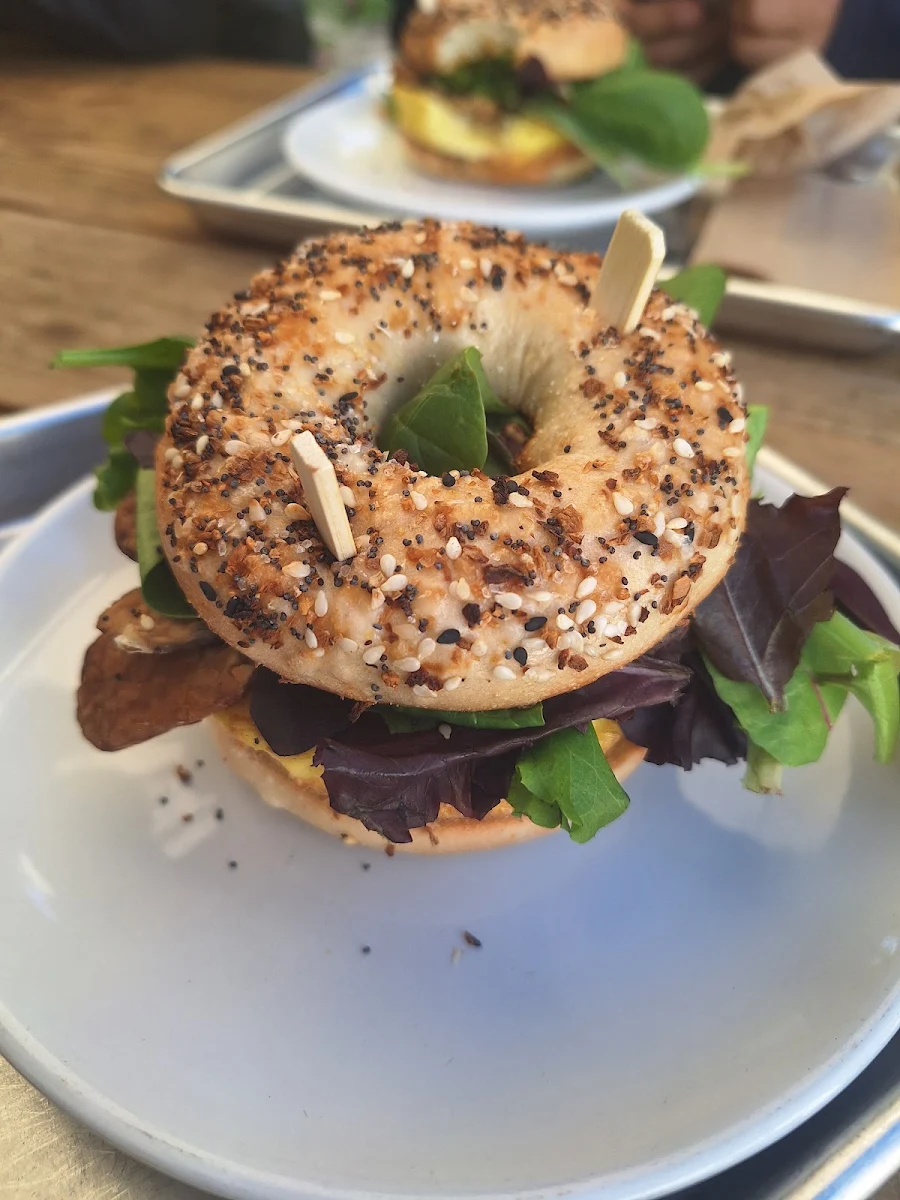 Egg Cheese and Tempe Everything Bagel Sandwich