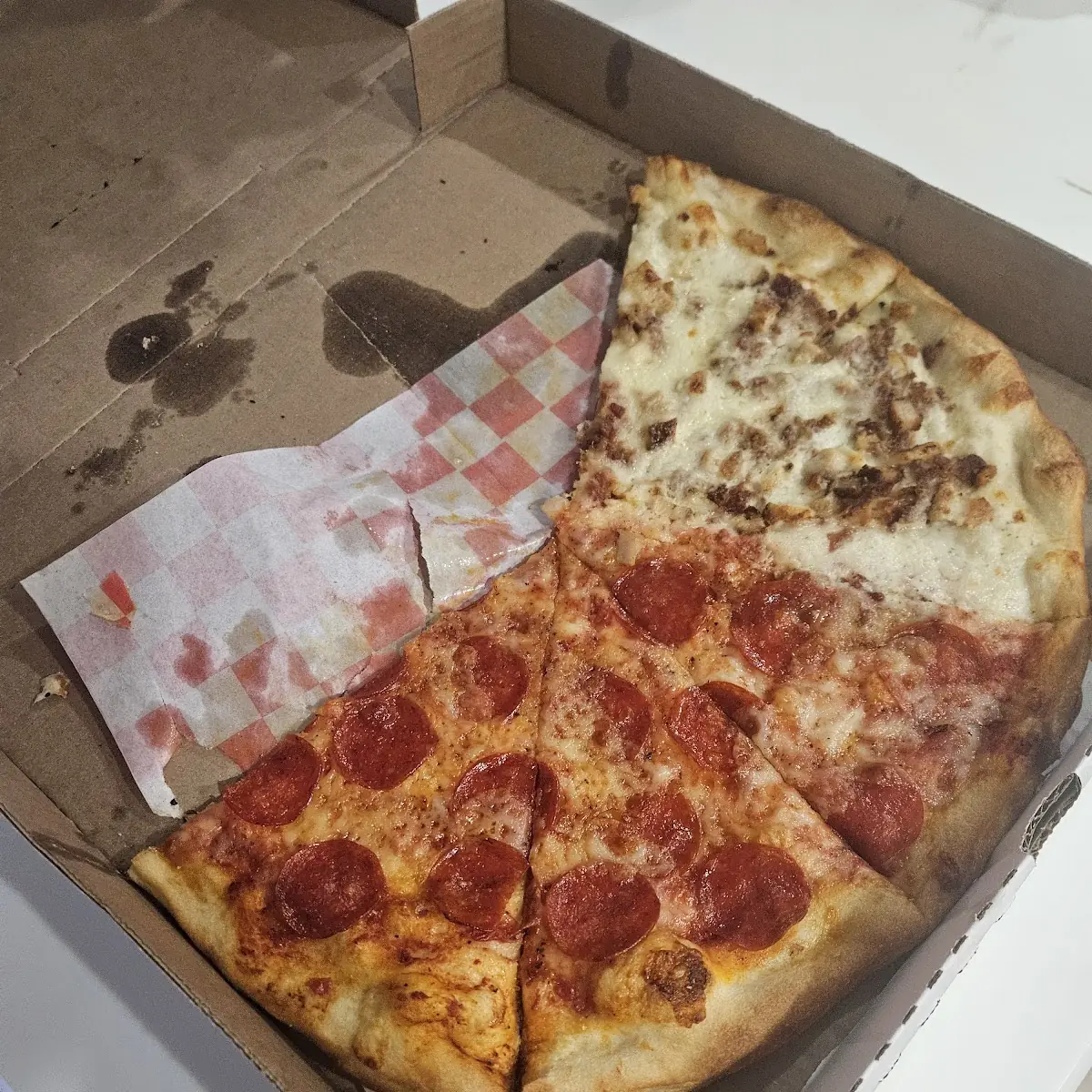 Half Chicken Bacon Ranch Half Hot Honey Pepperoni Pizza