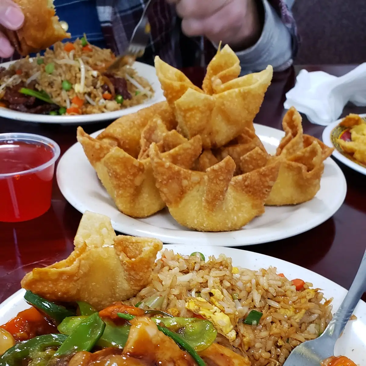 Garlic Chicken with Fried Rice and Crab Rangoons