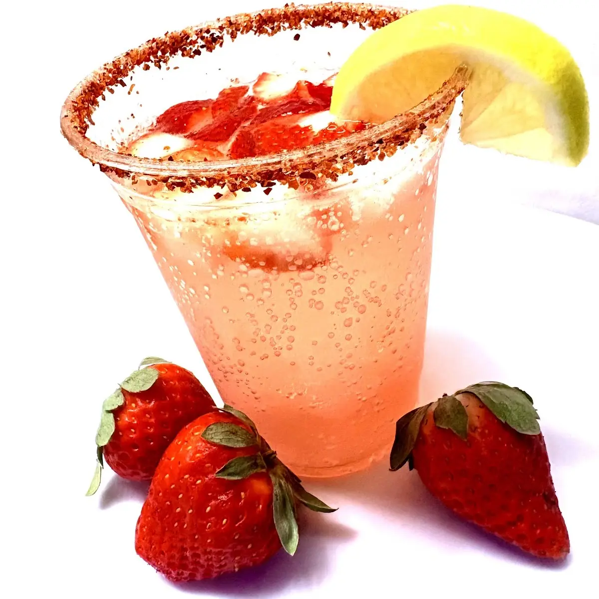 Cold Beverage with Sparkling Water Lemon Juice Fresh Fruit and Tajin