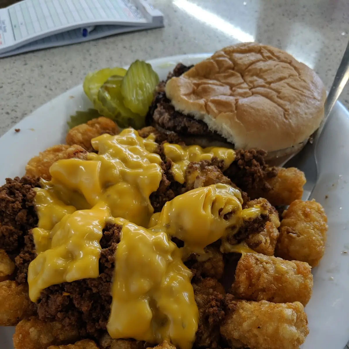 Burger with Chili Cheese Tots