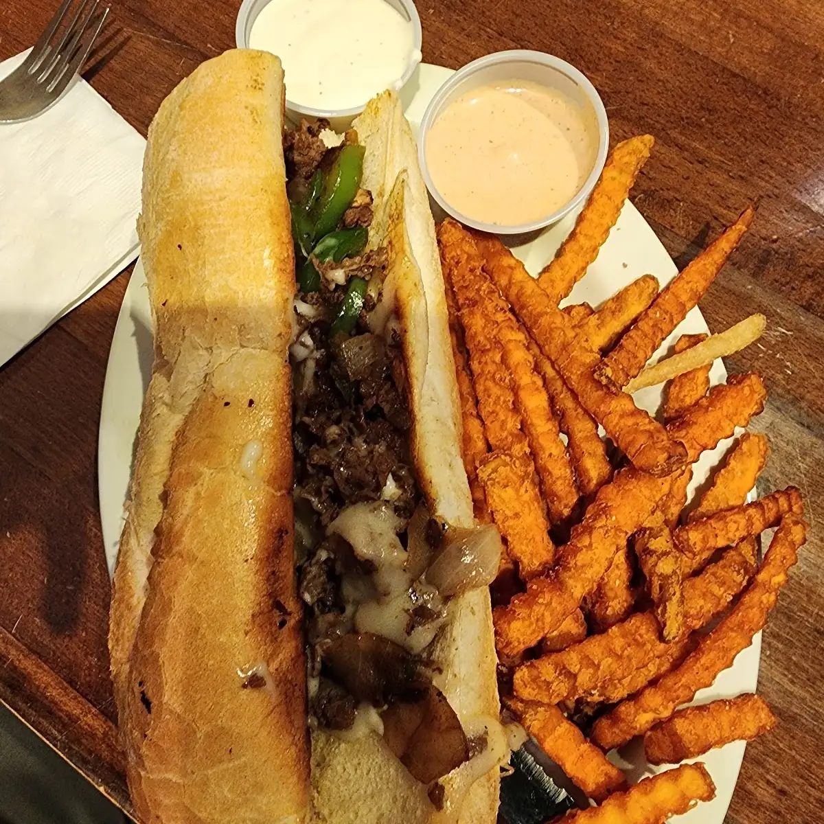 Philly Cheese Steak with Sweet Potato Fries