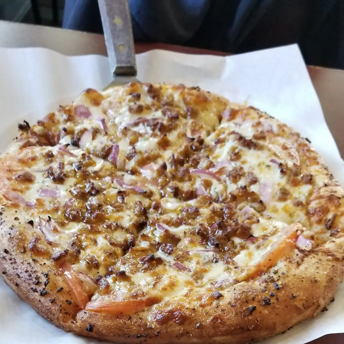 White Pizza with Sausage Onion
