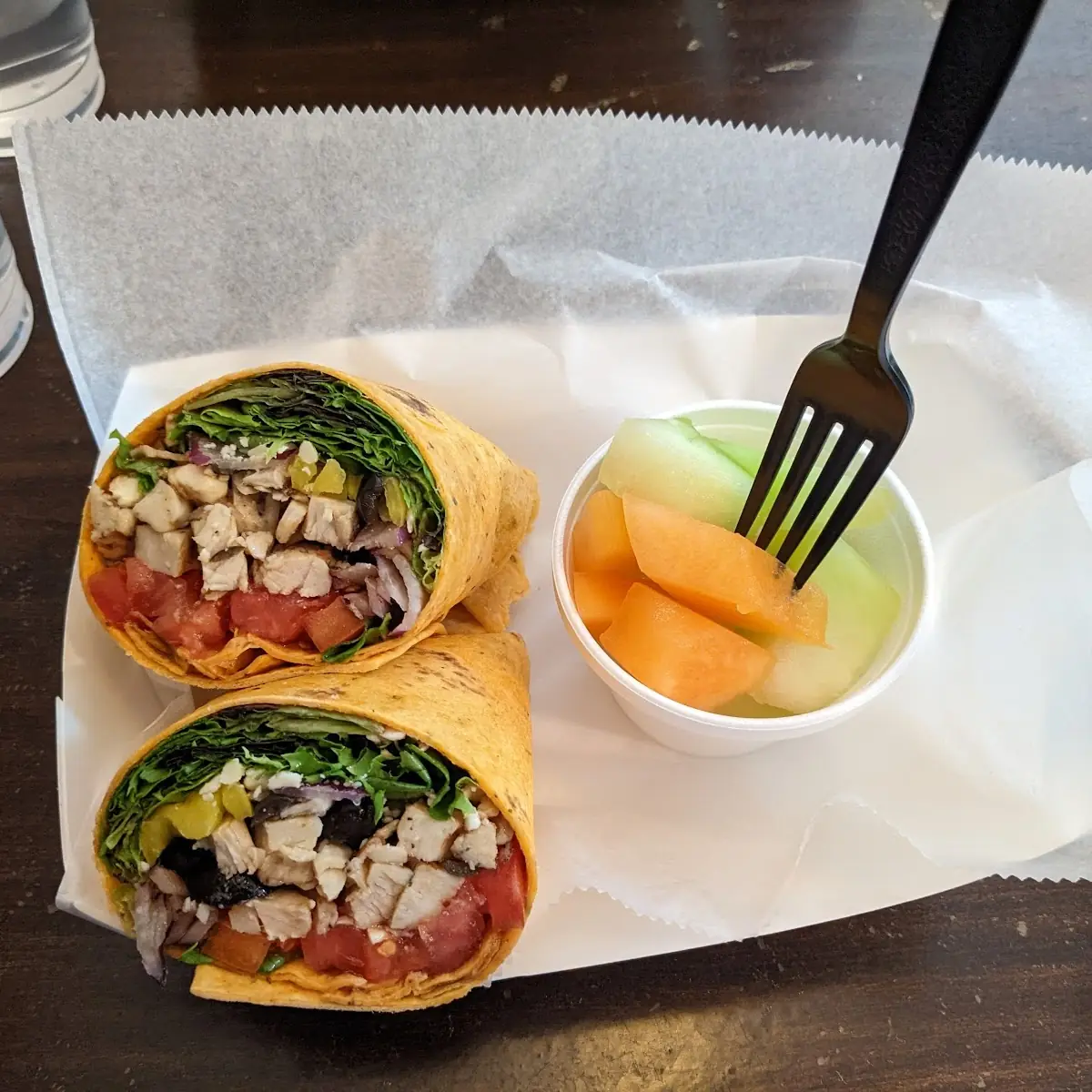 Chicken Wrap with Fruit Salad