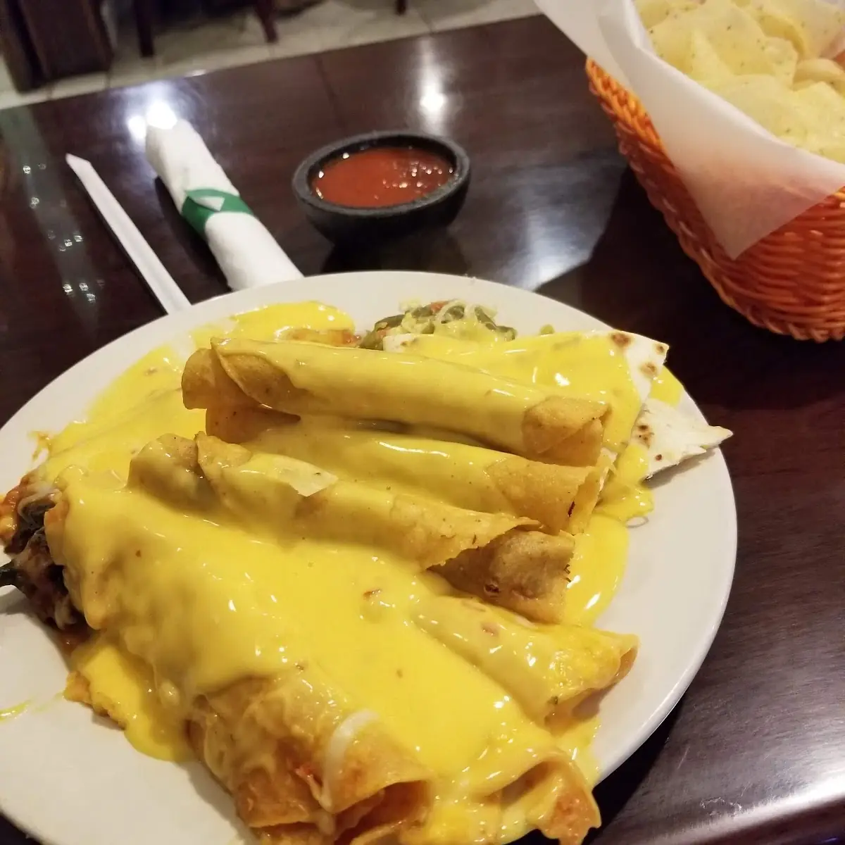 Enchiladas and Tostada with Queso on Top