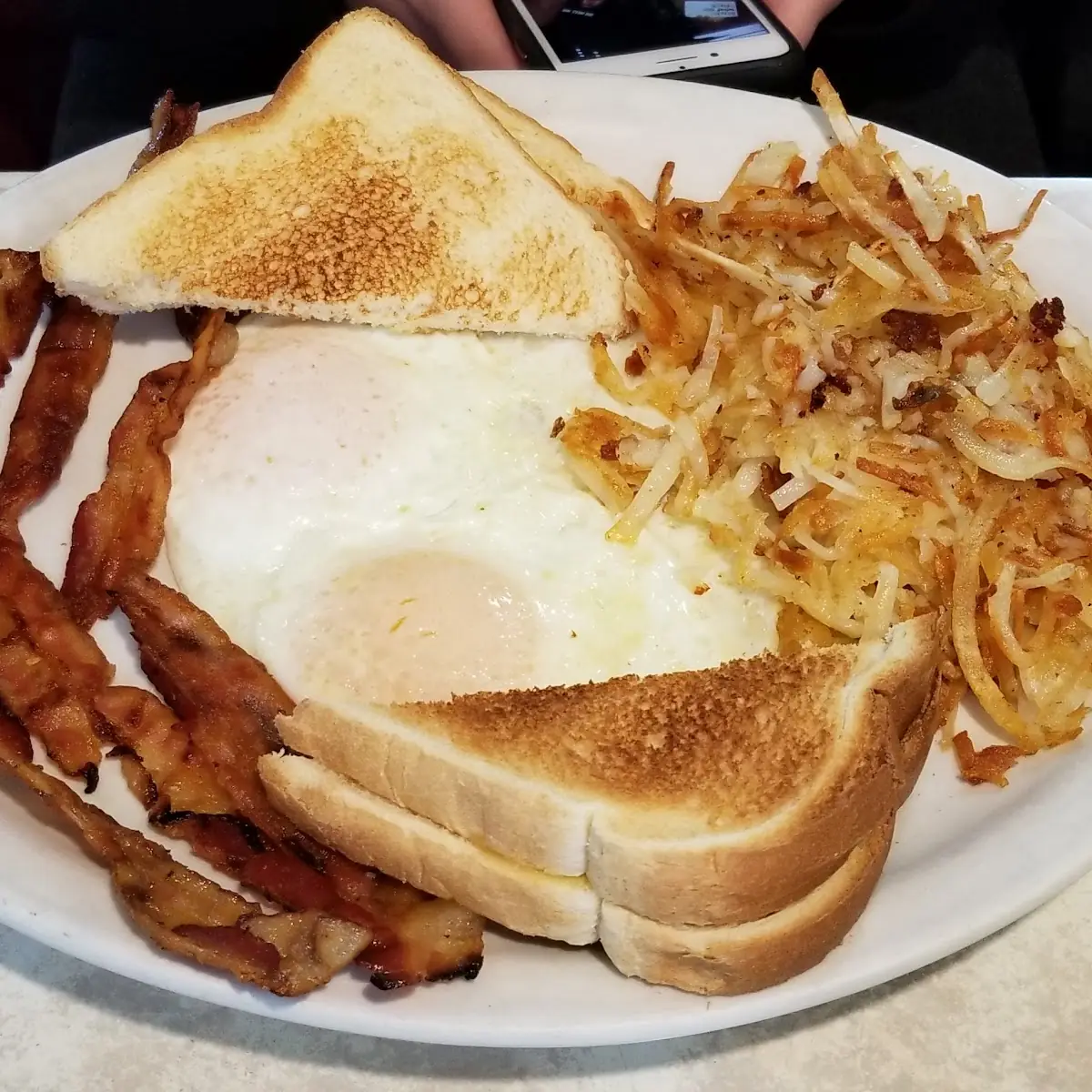 Over Easy Eggs with Bacon and Hash Browns