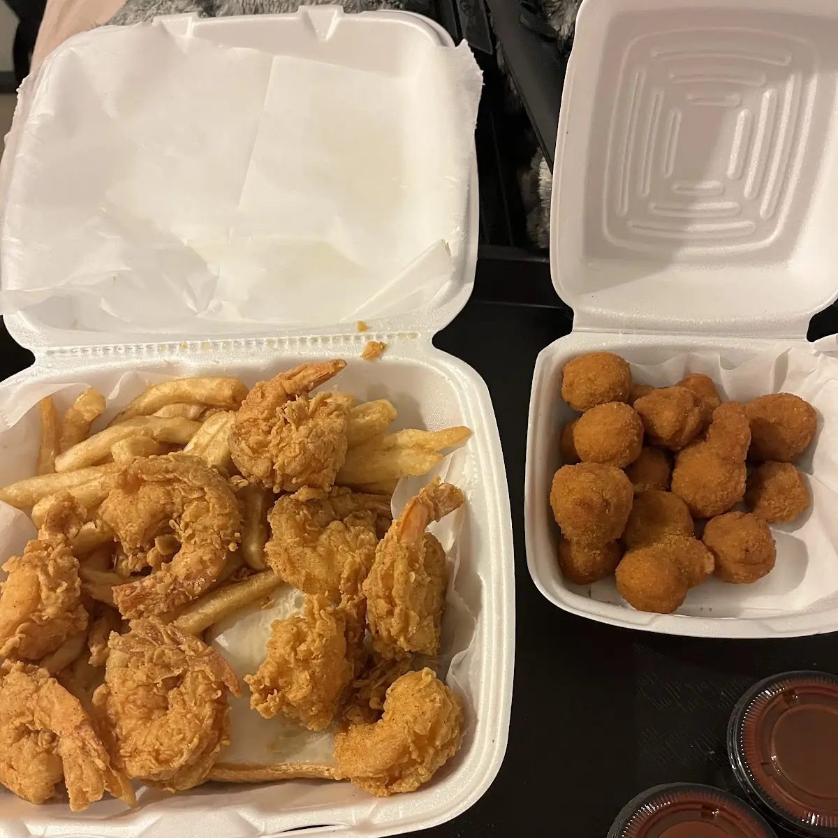 Fried Shrimp Fries Bread and Fried Mushrooms