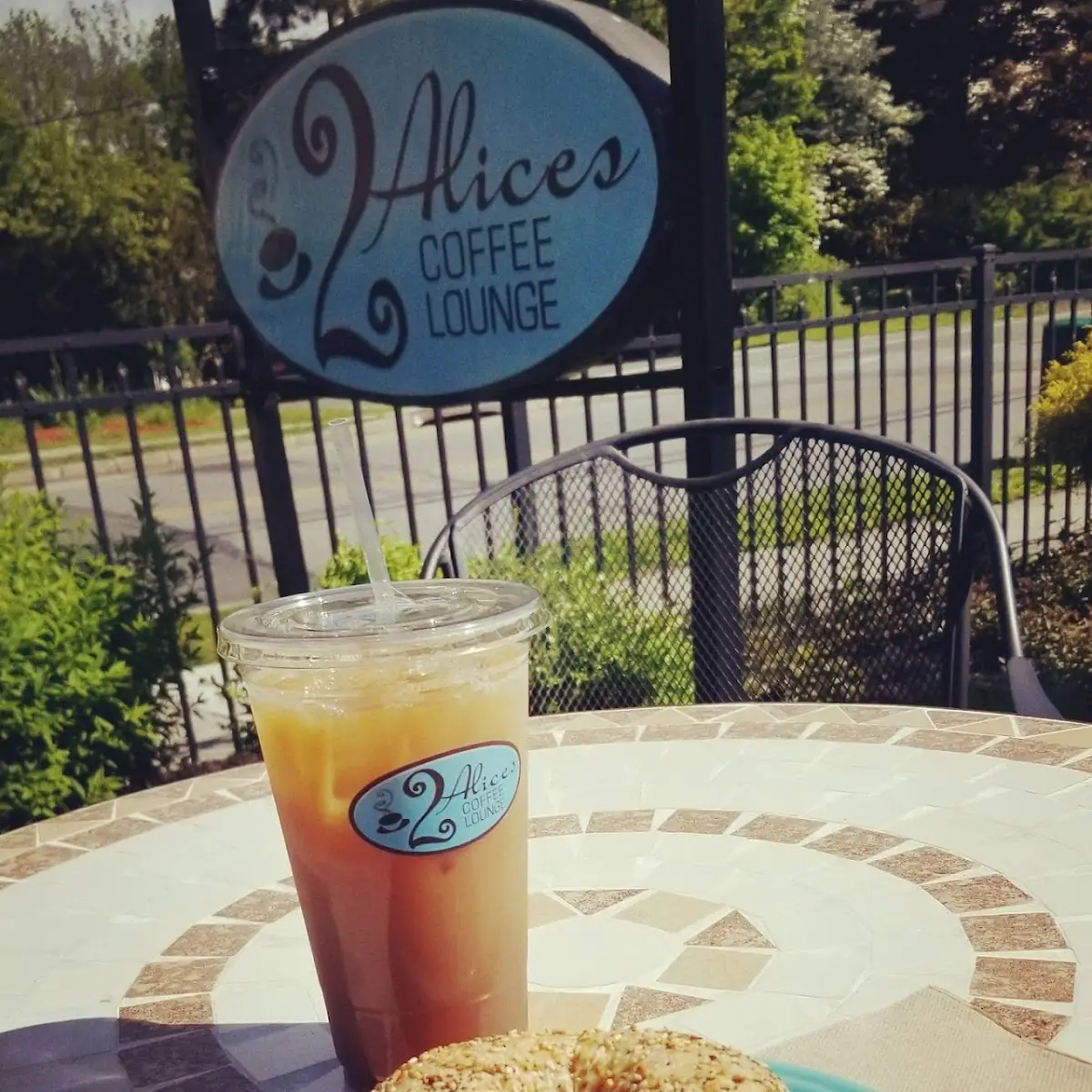 Whole Wheat Everything Bagel and an Iced Coconut Latte