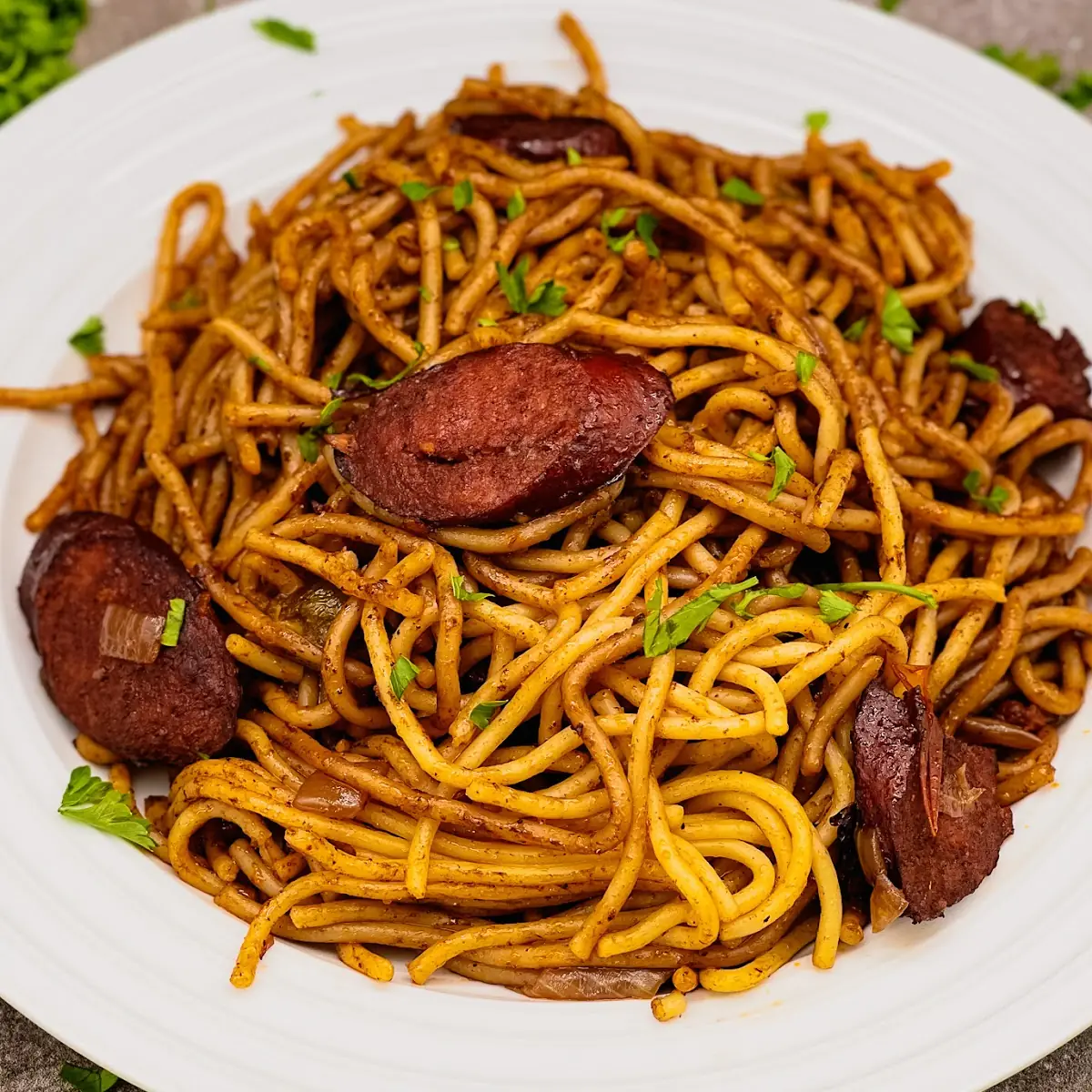 Haitian Spaghetti w Beef Sausage