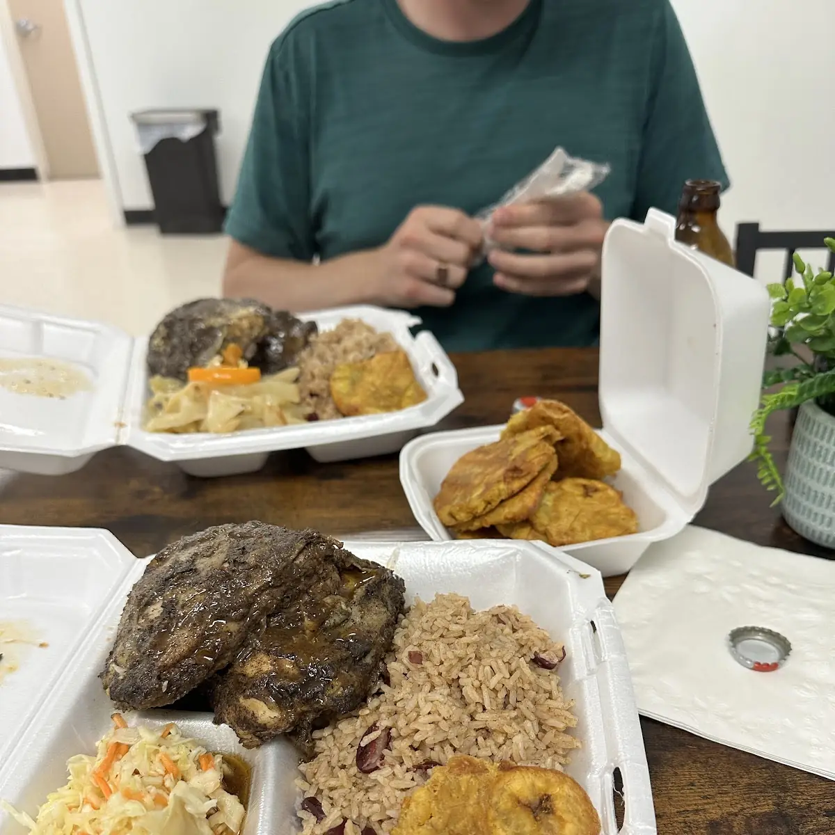 Oxtail Haitian Rice and Beans Cabbage and Plantain