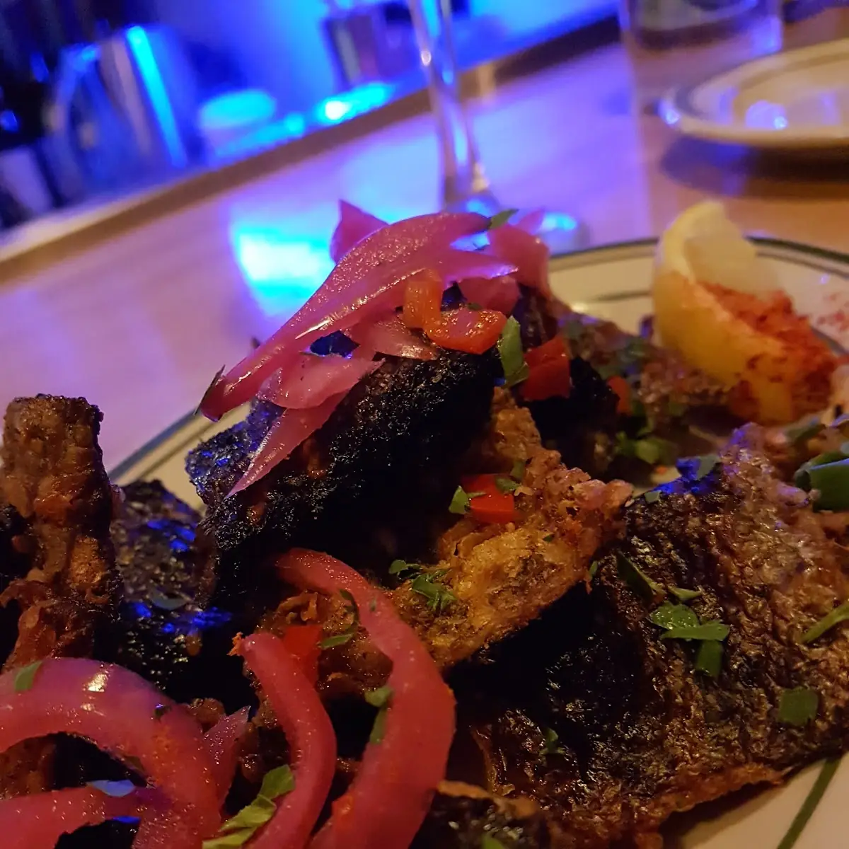Ceviche Poblano Guacamole Squid Ink Tostada