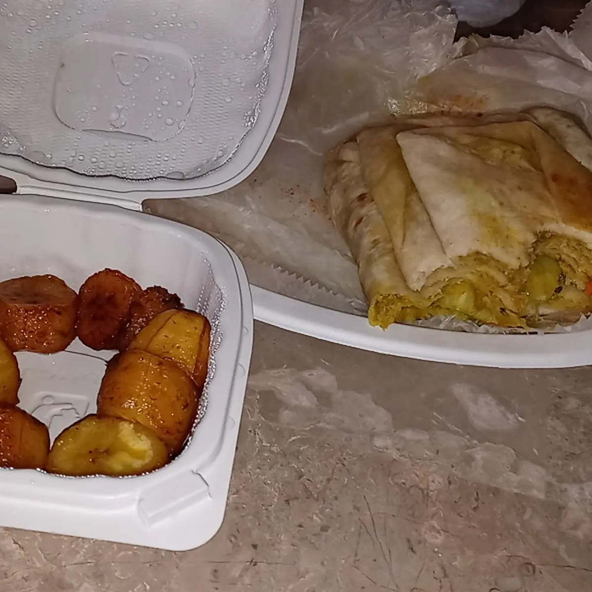 Vegetable Roti and Fried Plantains