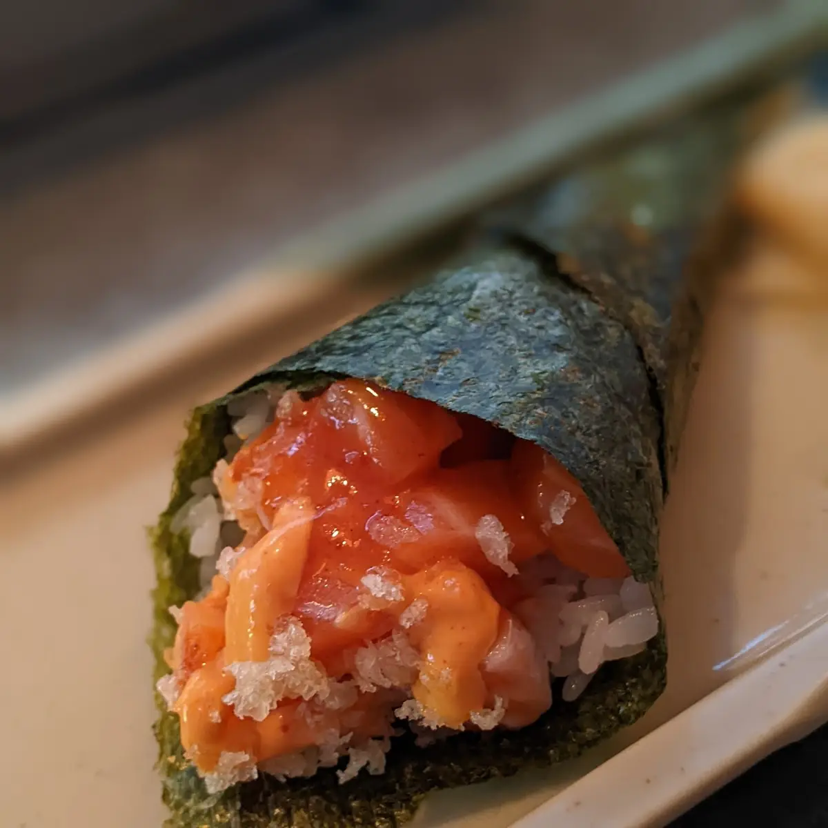Spicy Salmon Temaki Roll