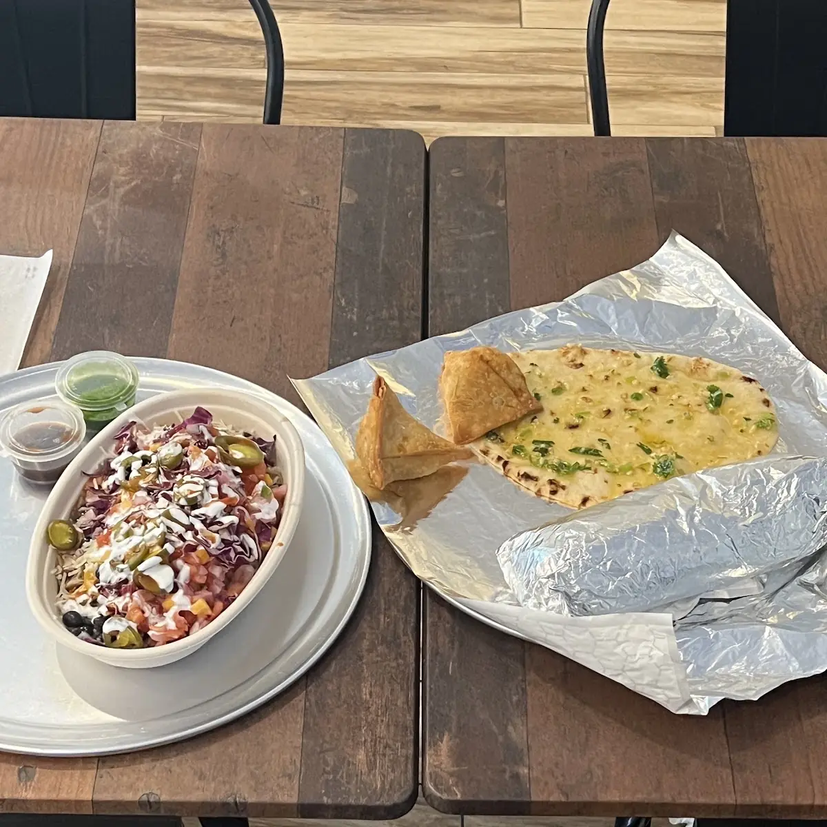 Create Your Own Bowl Garlic Naan and Samosas