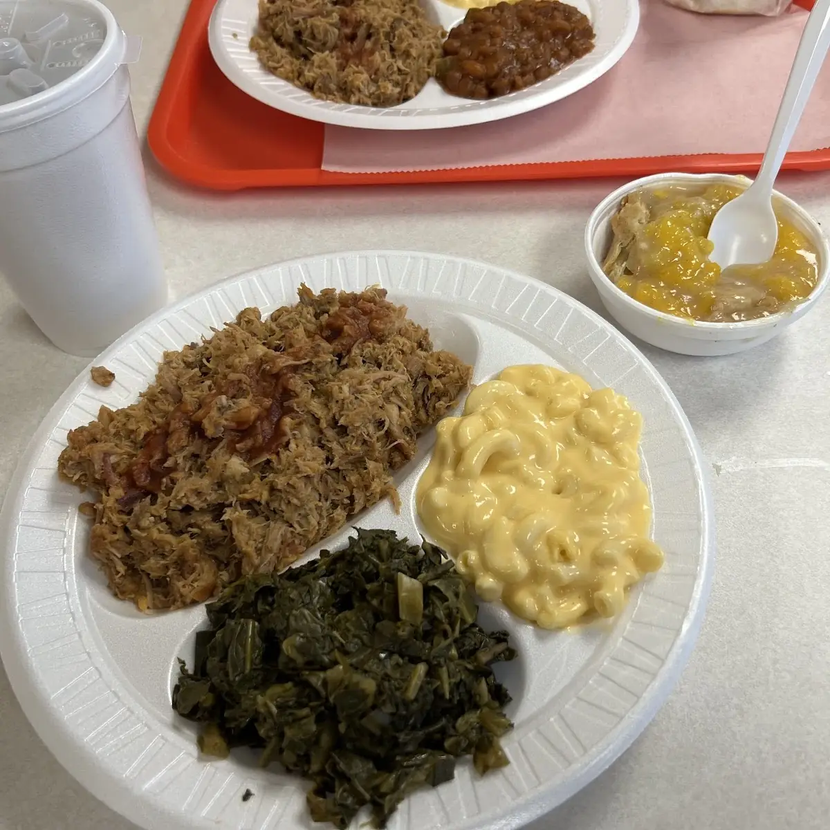 Barbecue Plate with Collard Greens Mac Cheese