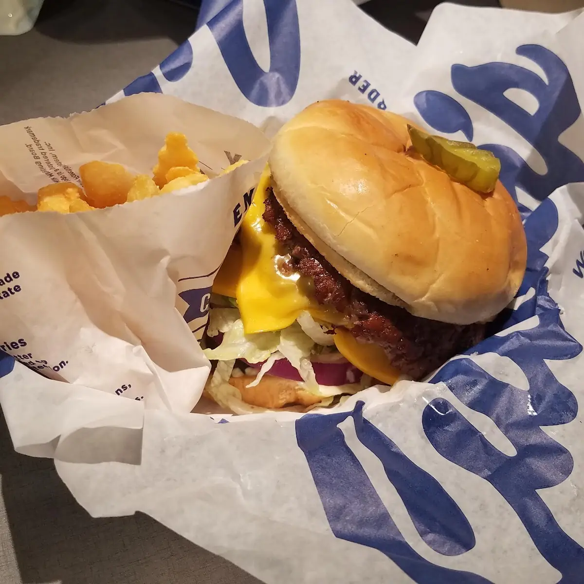 Bacon Cheese Burger and Fries