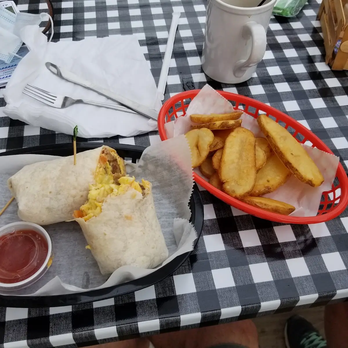 Breakfast Burrito with Potato Wedges