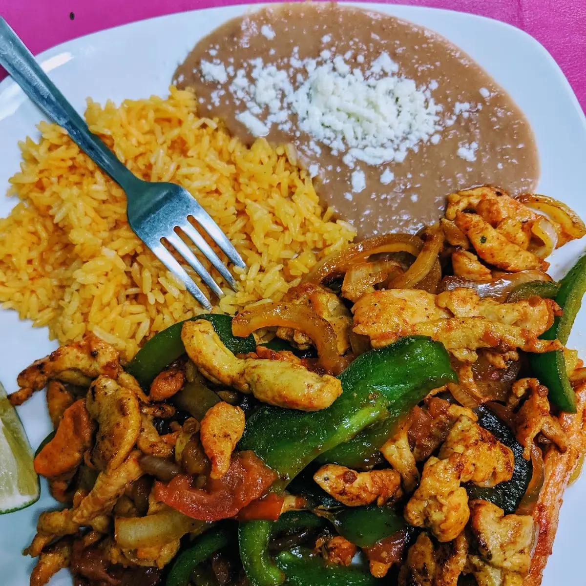 Chicken with Rice and Refried Beans
