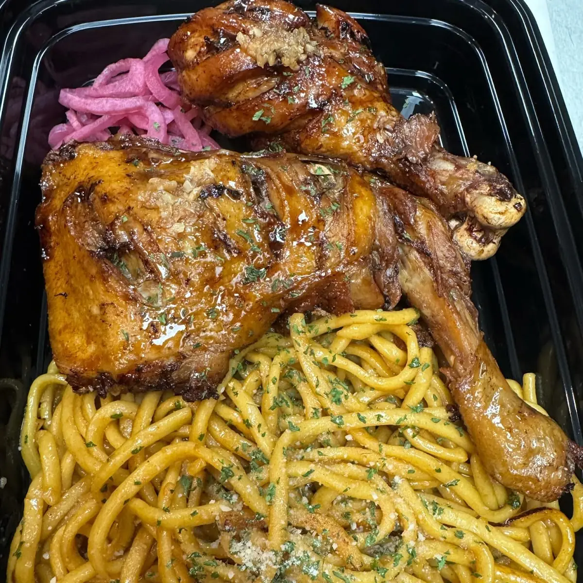 Fried Chicken Leg with Garlic Noodles