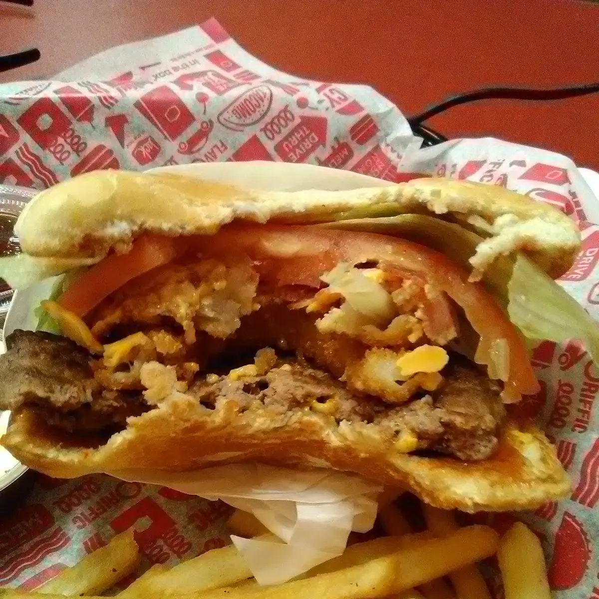 BBQ Bacon Cheeseburger with Onion Rings