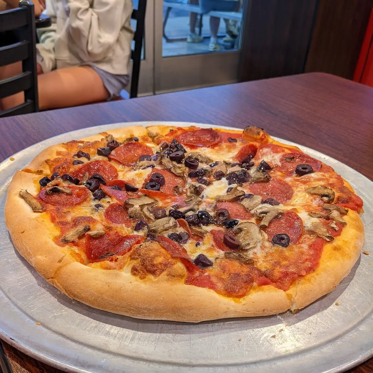 12 Three Pepperoni Olives and Mushroom Pizza