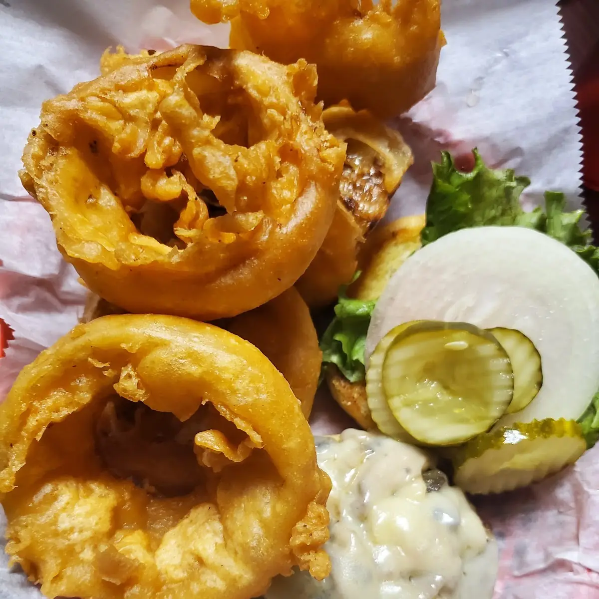 Burger with Onion Rings