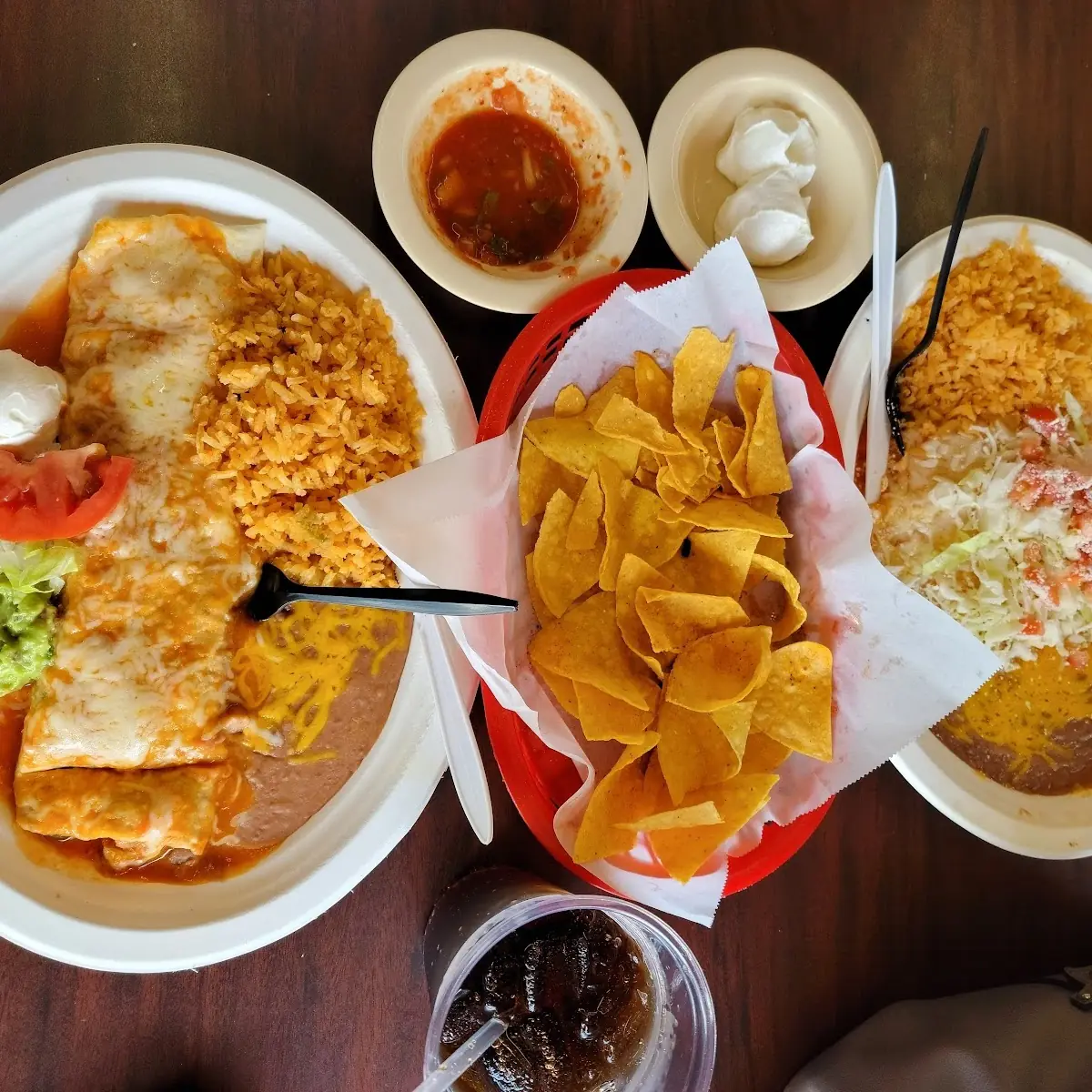 Burrito Plate Chips and Salsa Cheese Enchiladas