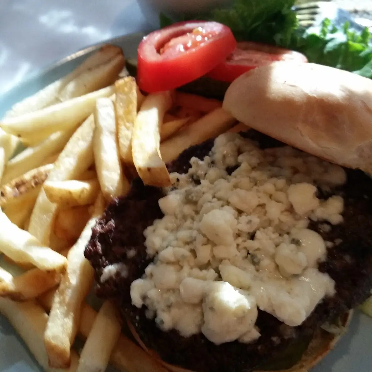 Burger with Crumbled Blue Cheese