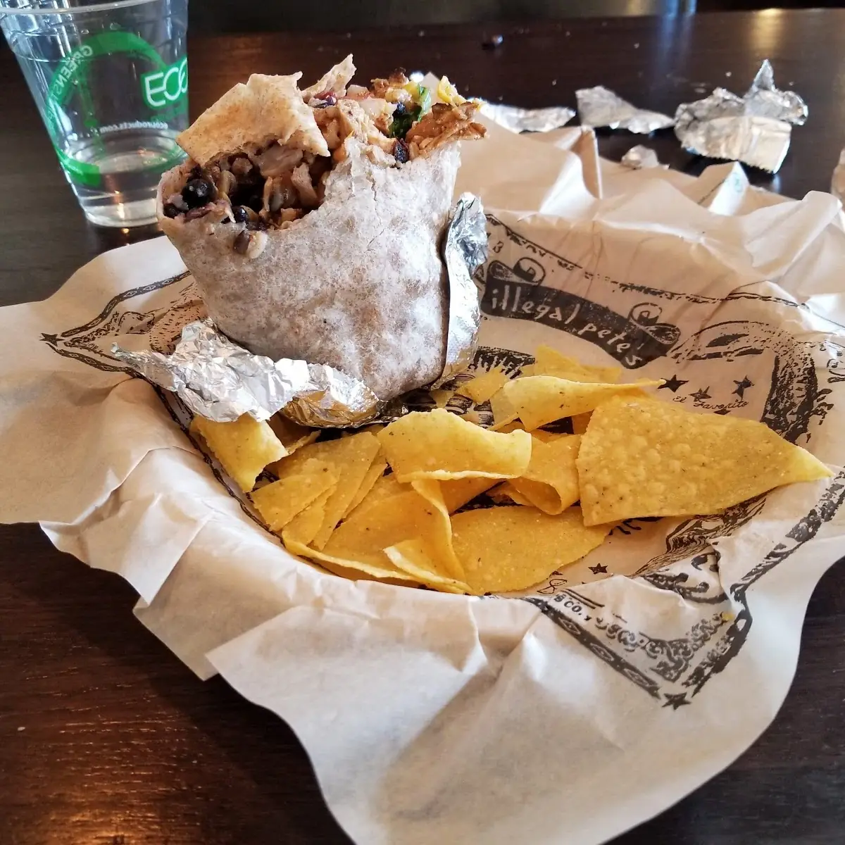 Chicken Burrito and Chips