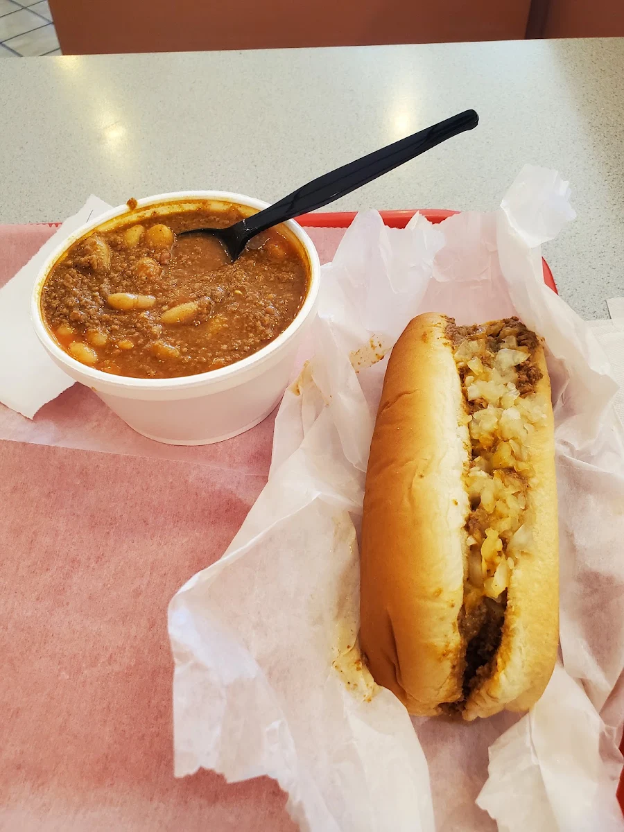 Hot Dog with Everything and Baked Beans