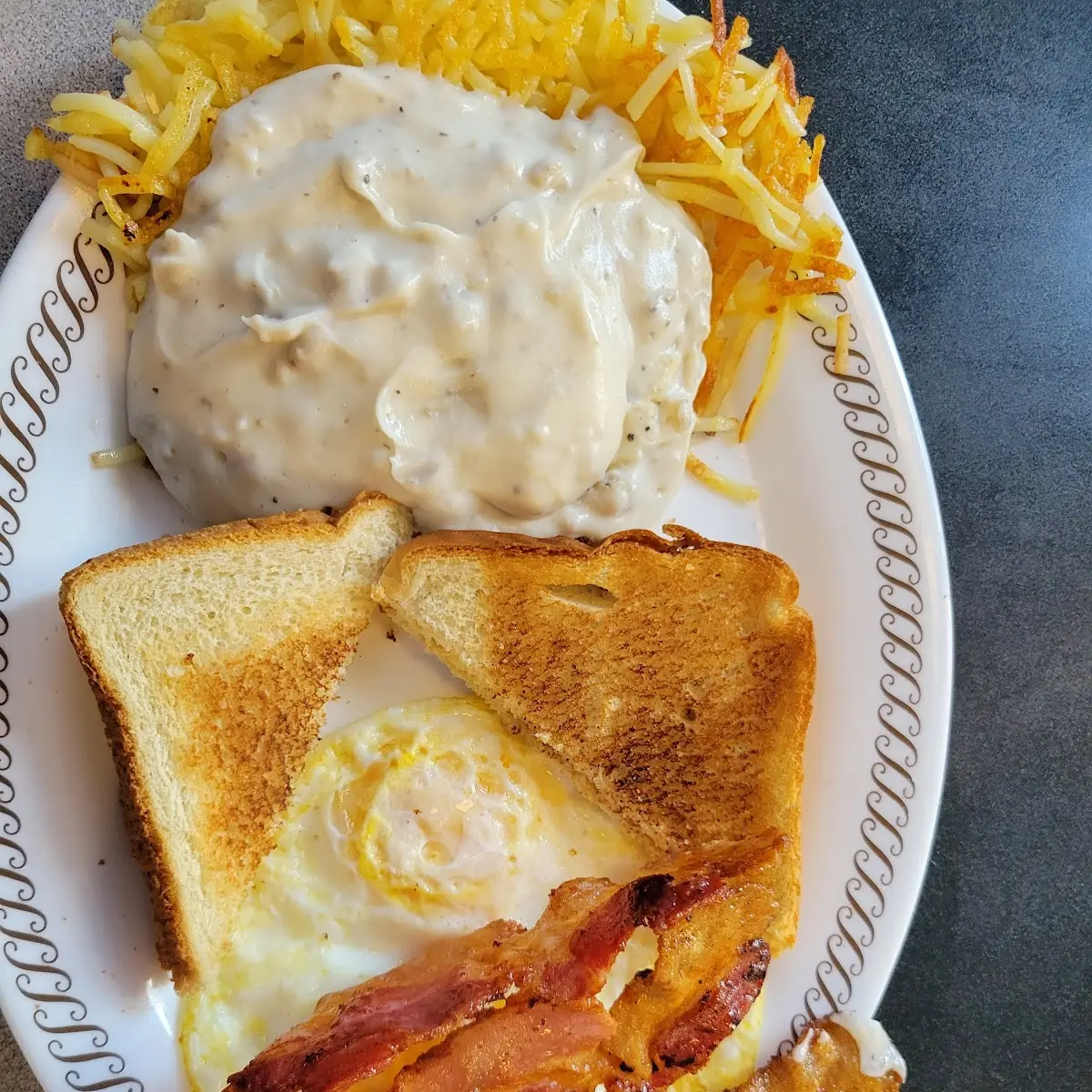 Eggs Bacon Hash Brown Sausage Gravy