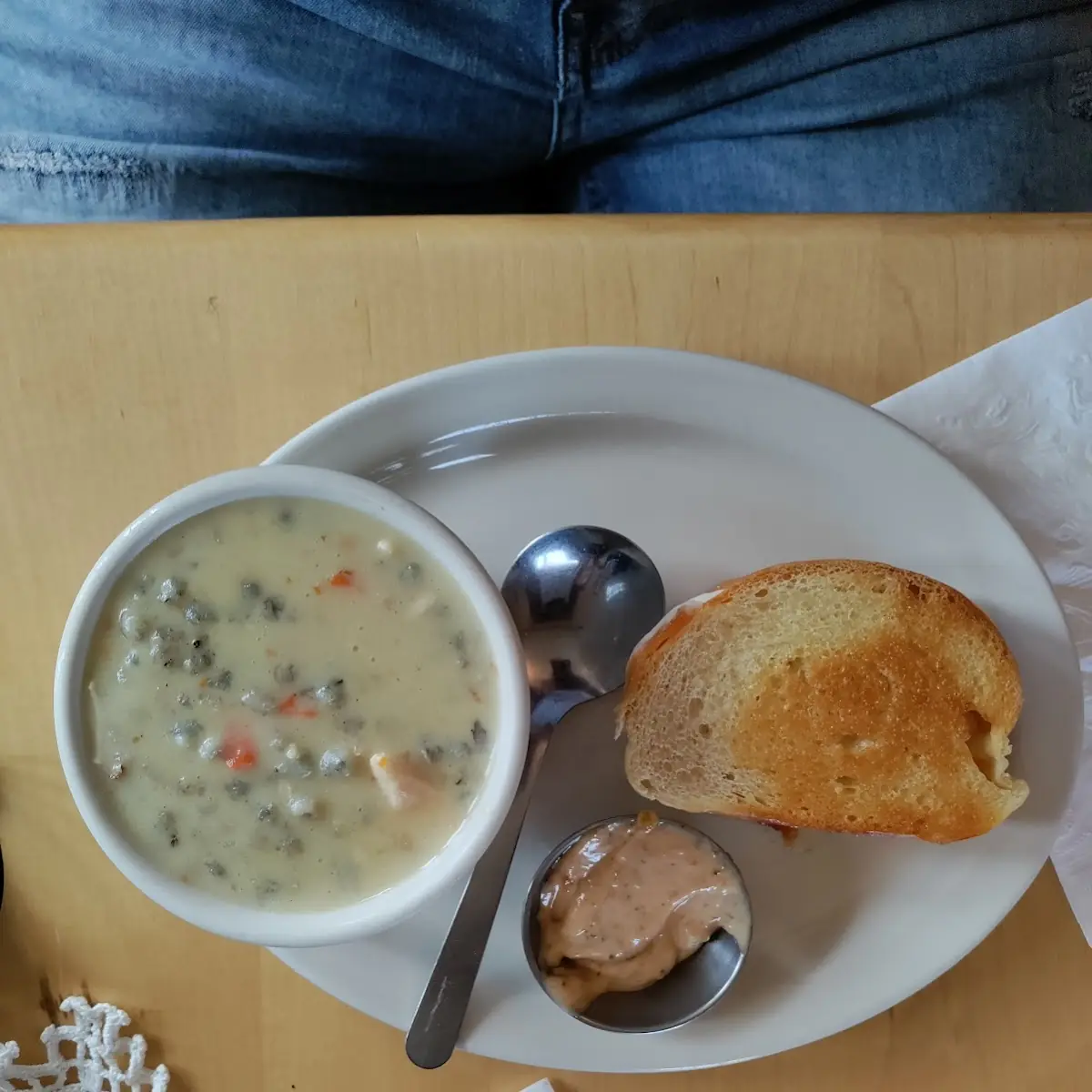 Wild Rice Soup and Half Grilled Cheese Sandwich