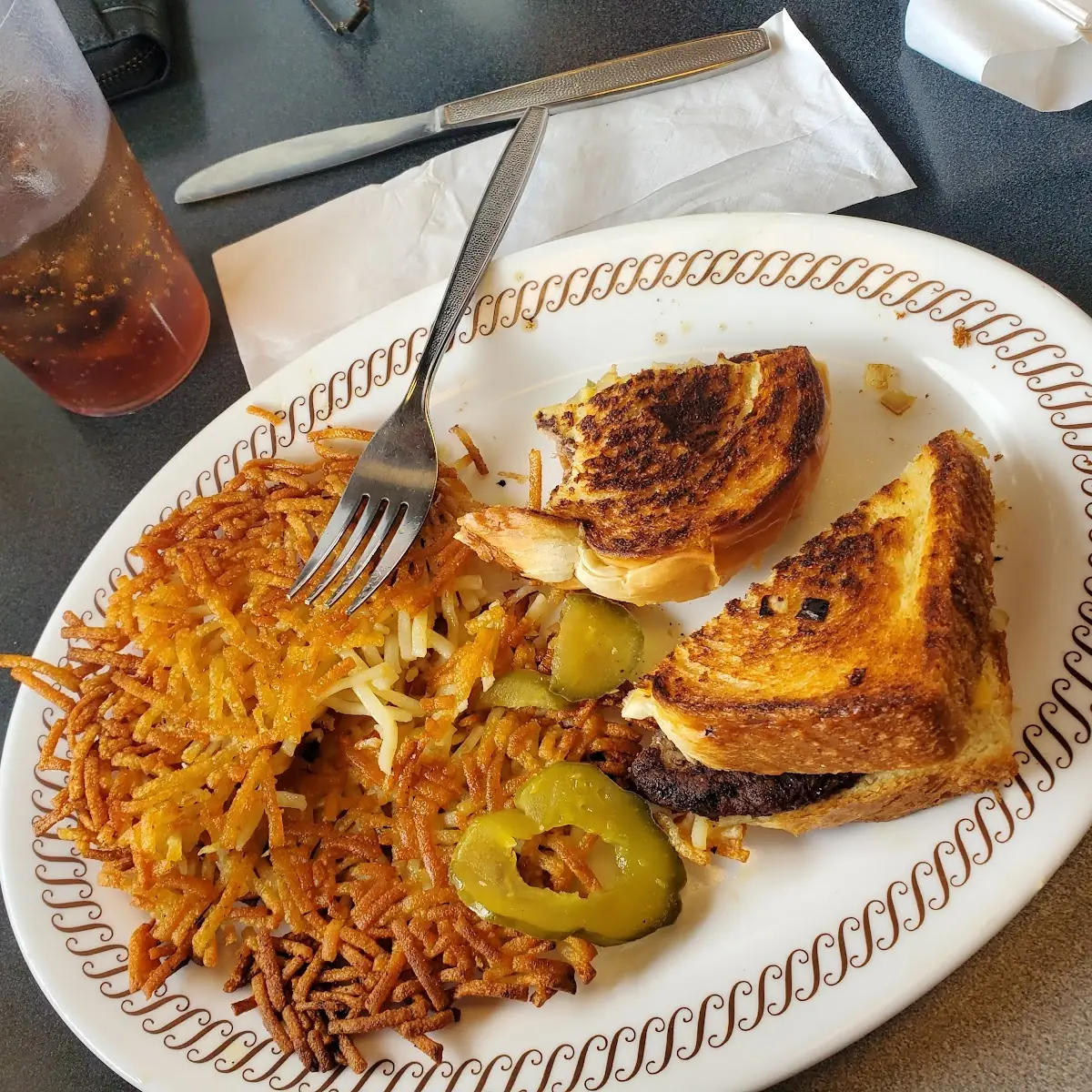 Patty Melt Double Hash Browns Scattered