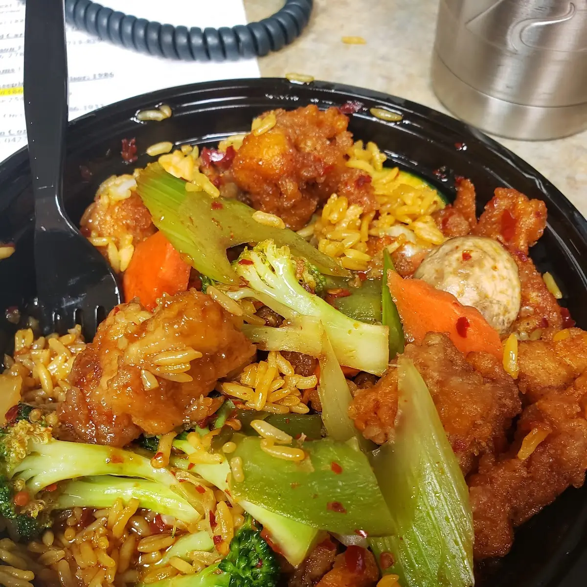 Mala Chicken with Extra Vegetables and Fried Rice