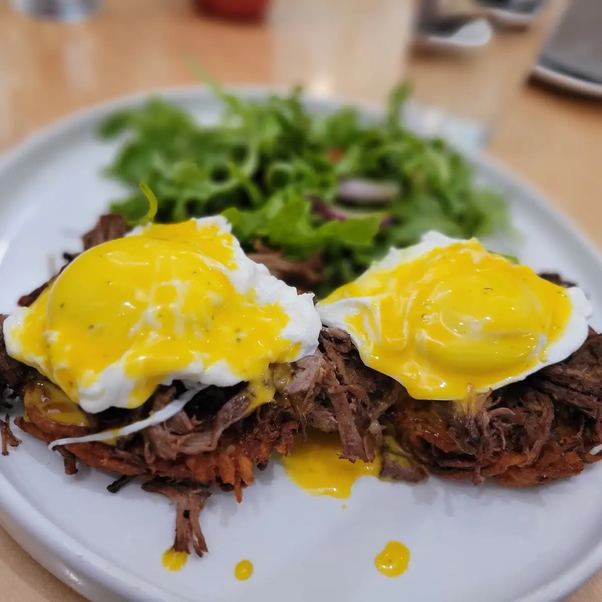 Short Rib Benedict and Candied Bacon