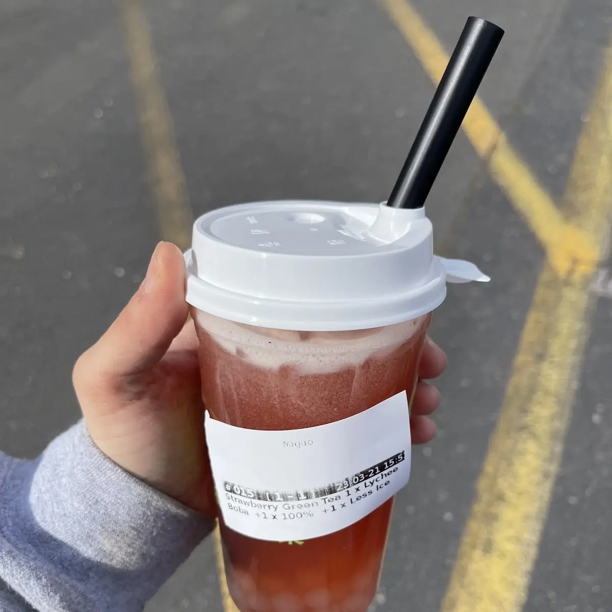 Strawberry Green Tea with Lychee Boba