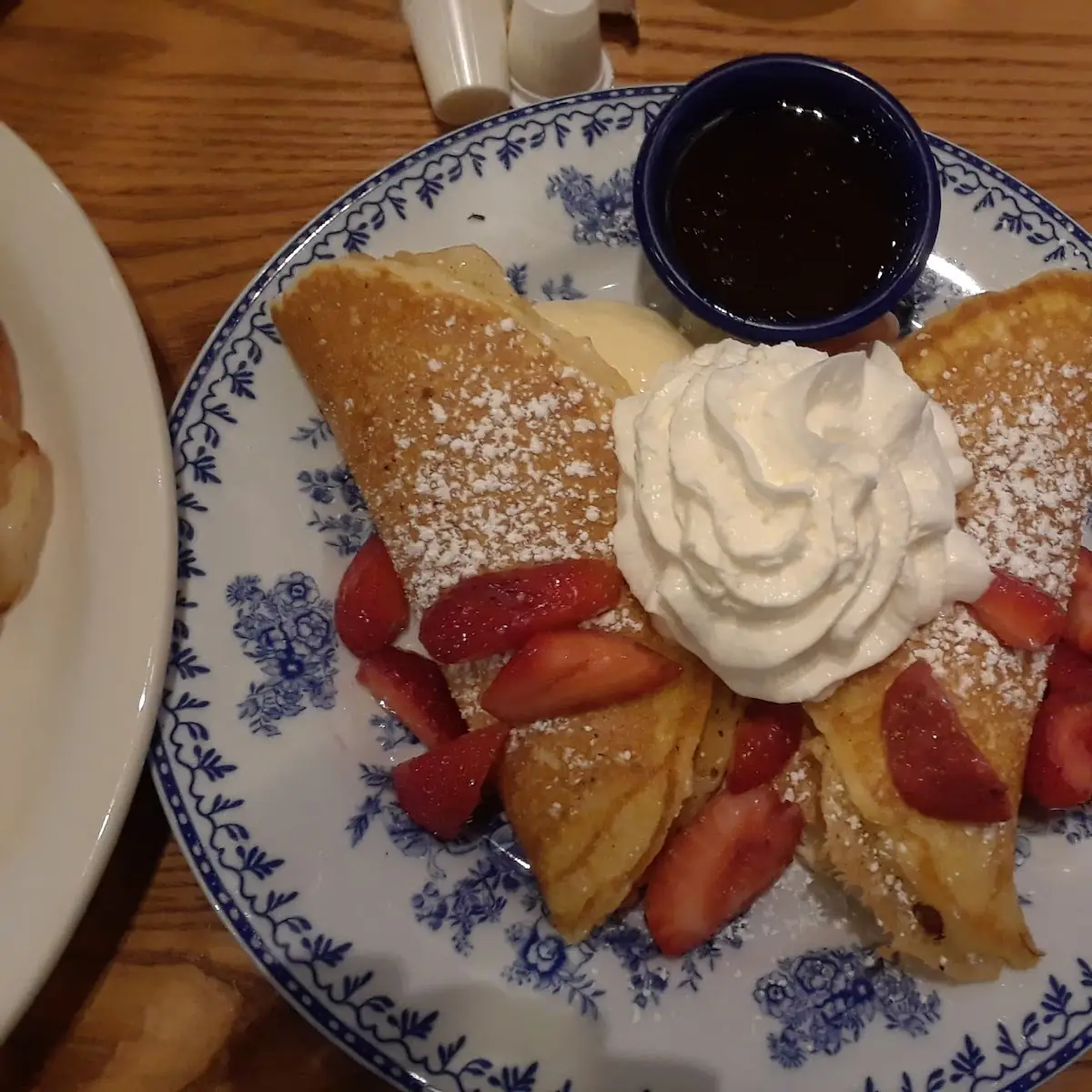 Cream Cheese Stuffed Pancakes with Scrambled Eggs and Bacon
