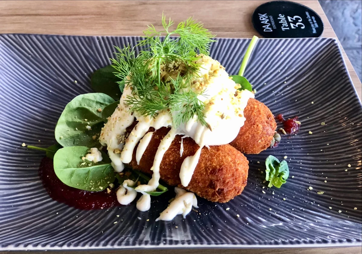 Smoked Salmon and Feta Croquettes, Daark Espresso