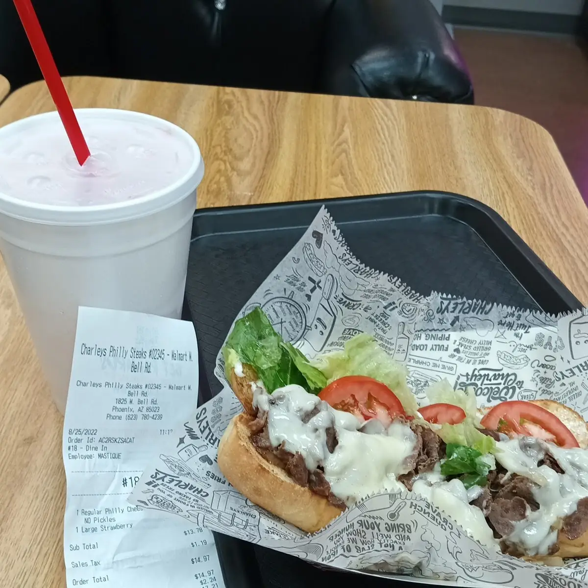 Philly Cheesesteak with a Limited Time Watermelon and Strawberry Lemonade