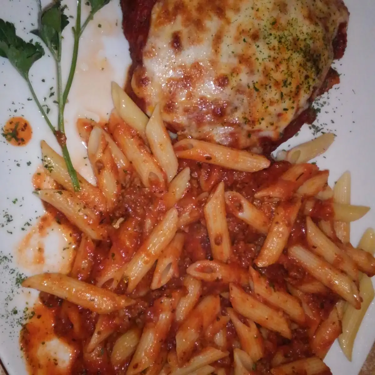 Chicken Parm and Penne