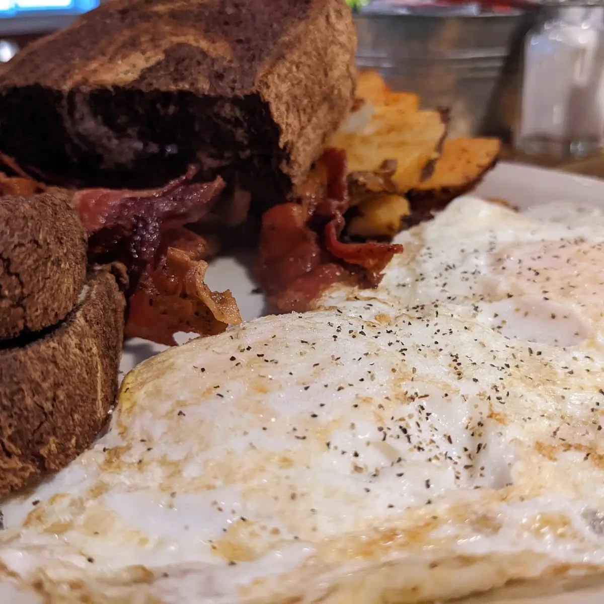 Eggs with Sausage Links, Patties, and Ham