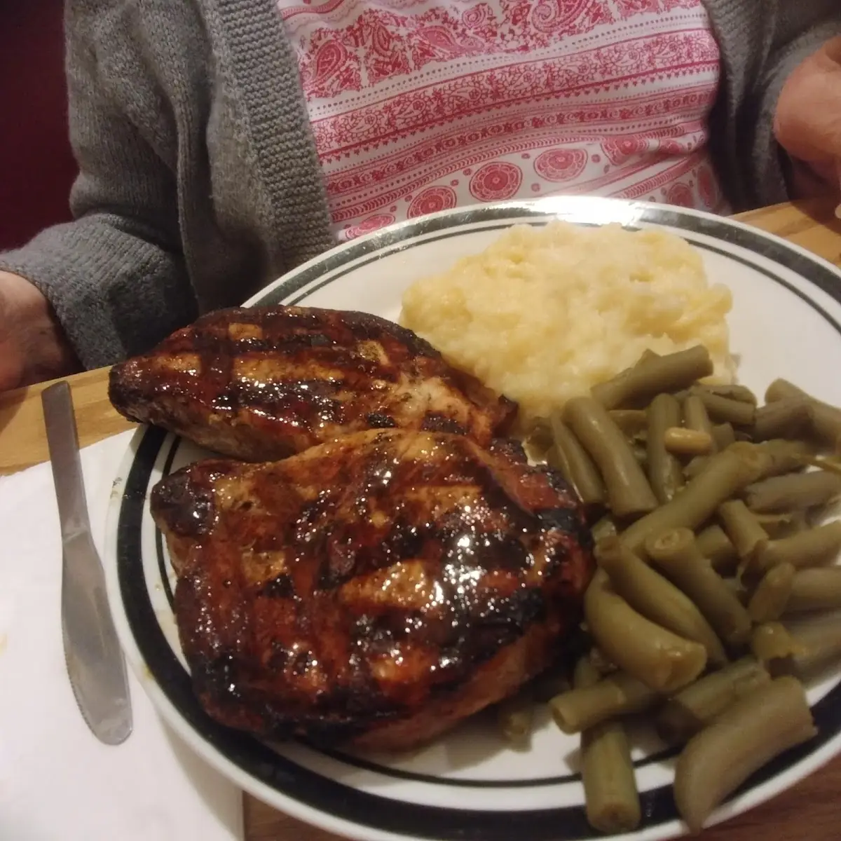 Pork Chops Mashed Potatoes and Green Beans
