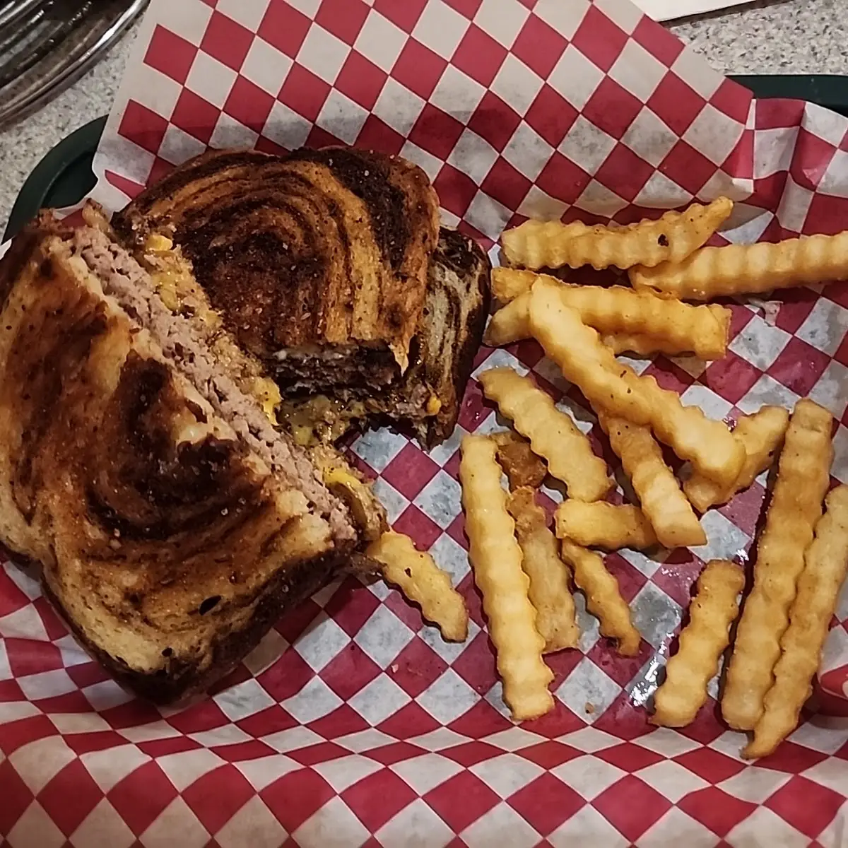 Patty Melt with Waffle Fries